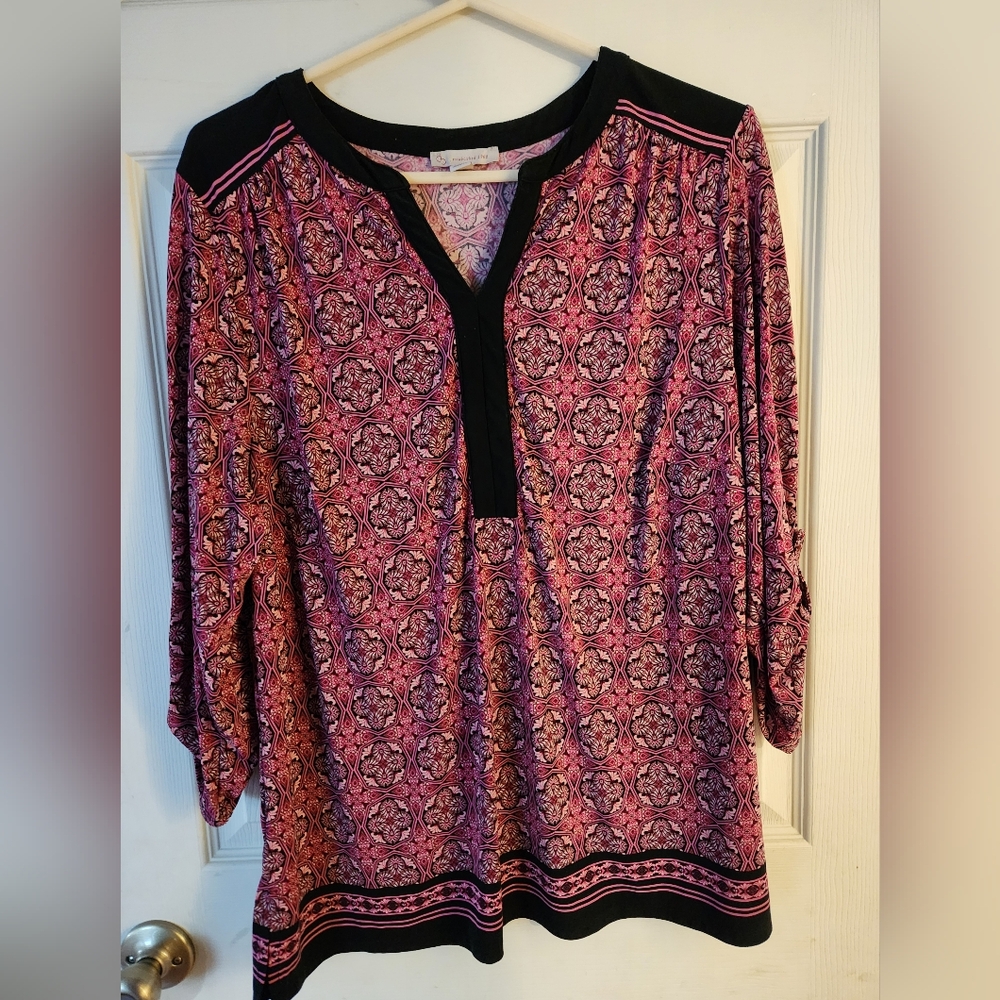 Stylish Pink and Black Patterned Blouse